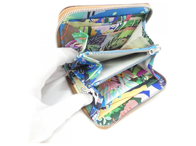Silk In Hermès Carteira compacta Hermes EN LIBERTE em seda Marrom Azul Dourado - vista 4