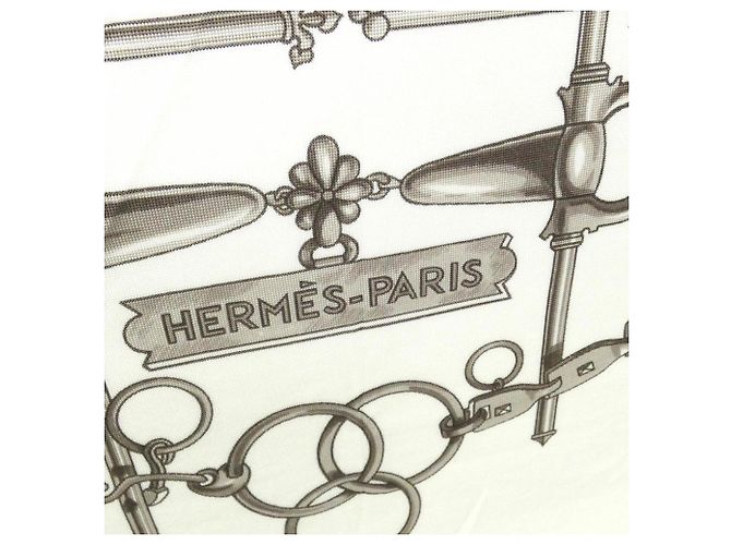 Hermès Hermes MORS ET GOURMETTES Pañuelo Cuadrado Liso Muffler Blanco - vista 2