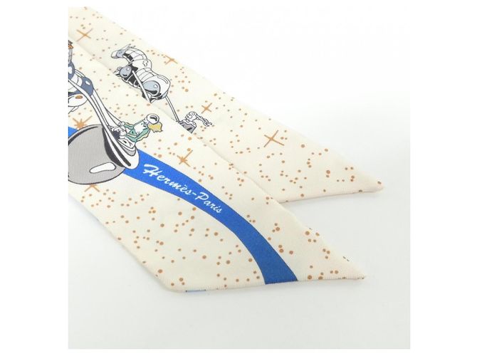 Hermès Hermes Space Derby Twilly Schal Weiß Blau Mehrfarben Roh - Ansicht 2