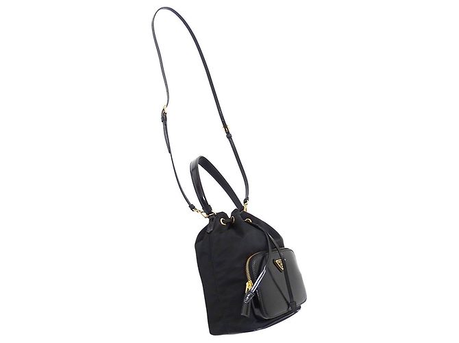 Borsa secchiello Prada Duet Re-Nylon Nero - vista 5