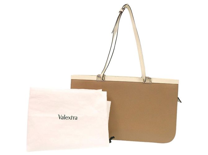 Valextra Bicolor Leder Tote Bag Beige Roh - Ansicht 2