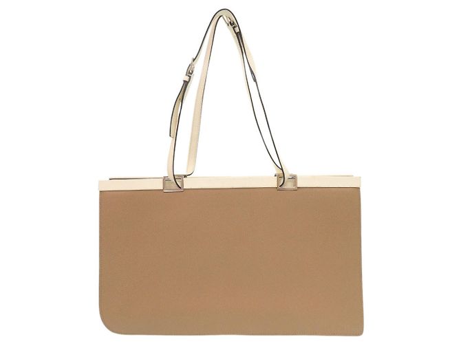 Valextra Bicolor Leder Tote Bag Beige Roh - Ansicht 3
