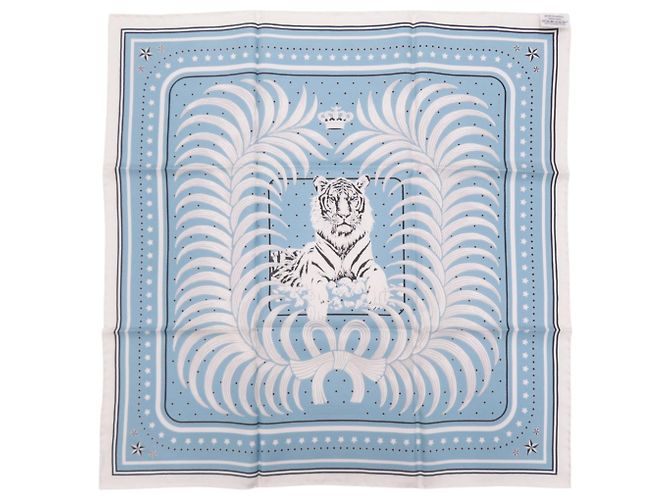Hermès Hermes Carre 55 Tiger Royal Schal Schwarz Weiß Hellblau - Ansicht 2