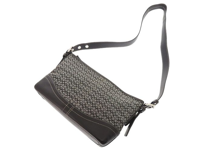 Bolsa de Ombro Mini Signature Coach Marrom Preto - vista 5