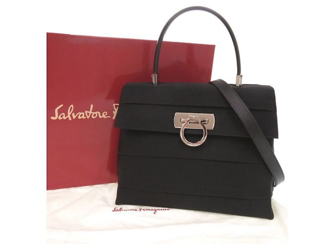 Borsa Salvatore Ferragamo Gancini in tela e pelle Nero - vista 2