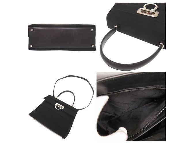 Borsa Salvatore Ferragamo Gancini in tela e pelle Nero - vista 6