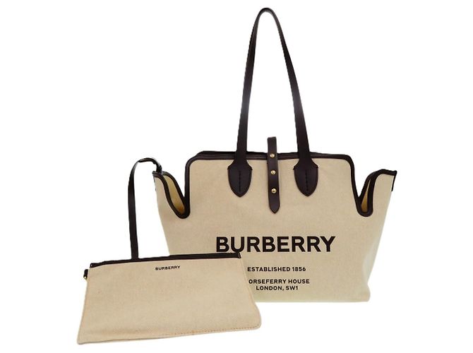Burberry Soft Canvas Logo Horseferry Tote Bag Schwarz Beige - Ansicht 2
