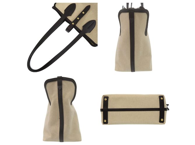 Burberry Soft Canvas Logo Horseferry Tote Bag Schwarz Beige - Ansicht 5