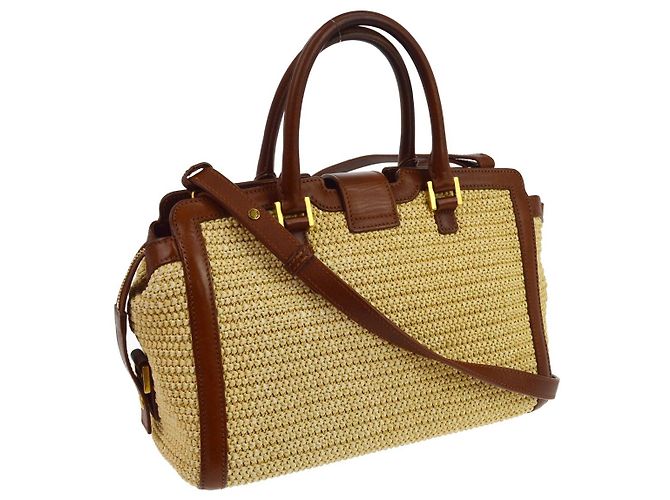 Autre Marque Saint Laurent Monogram Cabas Downtown Straw Baby Beige - vista 2