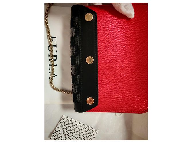 Furla Metropolis Mini Borsa Pelle Rossa e Broccato Nero Rosso - vista 12