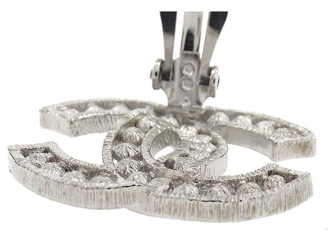Pendientes Chanel CC Clip-On de metal con cristales y perlas artificiales Plata - vista 4