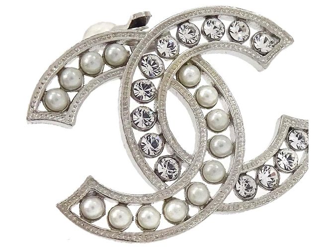 Pendientes Chanel CC Clip-On de metal con cristales y perlas artificiales Plata - vista 5