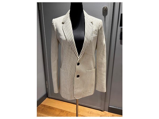Céline Celine Pinstripe Wool Blend Blazer Black Beige - view 2