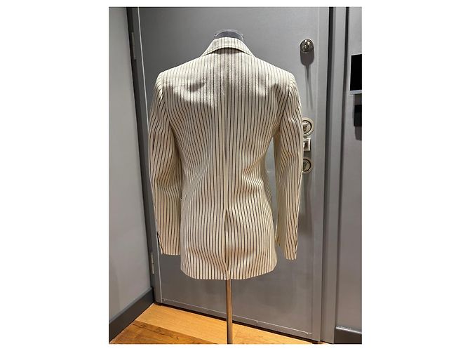 Céline Celine Pinstripe Wool Blend Blazer Black Beige - view 3