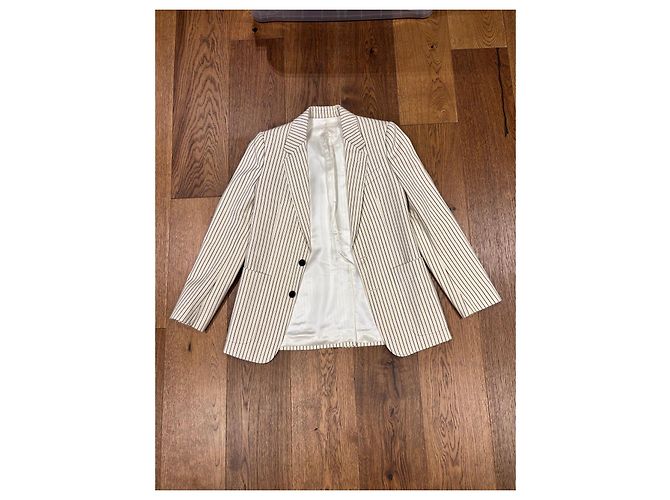 Céline Celine Pinstripe Wool Blend Blazer Black Beige - view 4