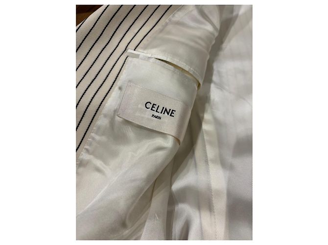 Céline Celine Pinstripe Wool Blend Blazer Black Beige - view 5