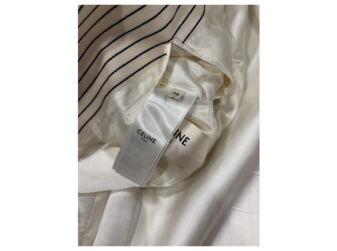 Céline Celine Pinstripe Wool Blend Blazer Black Beige - view 6