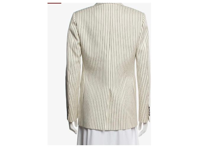 Céline Celine Pinstripe Wool Blend Blazer Black Beige - view 9