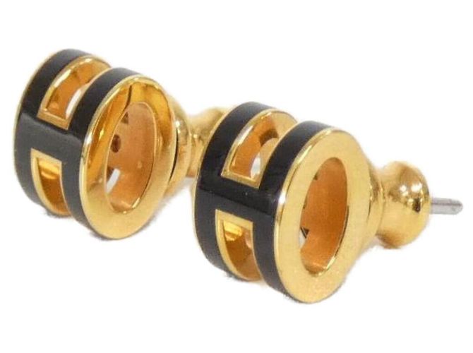 Hermès Pendientes de botón Hermes Pop H MINI 608002FO Negro Dorado - vista 2