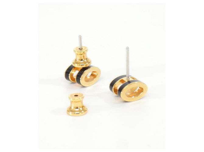 Hermès Pendientes de botón Hermes Pop H MINI 608002FO Negro Dorado - vista 3