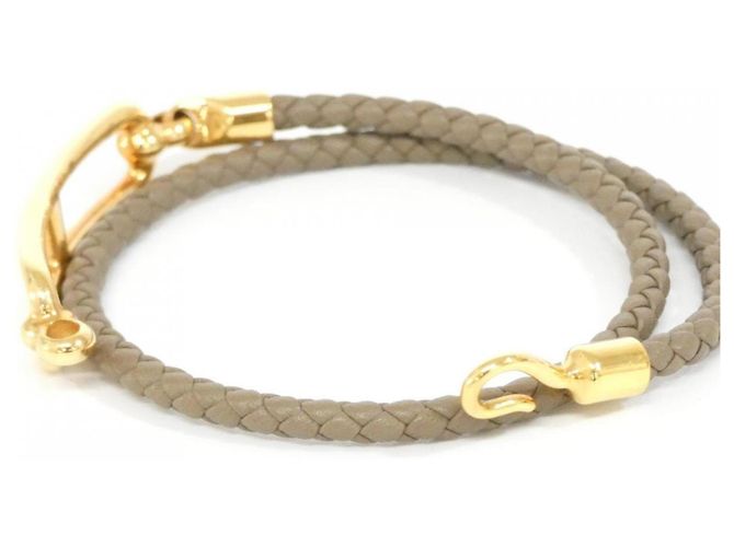 Hermès Pulsera Charm Relief Double Tour Hermes Beige Gris pardo - vista 3