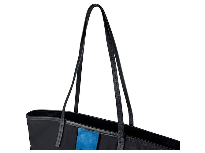 Tote Sac cabas Prada en nylon et velours Noir Bleu - vue 10
