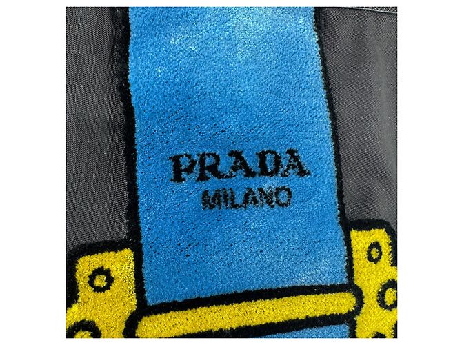 Tote Sac cabas Prada en nylon et velours Noir Bleu - vue 12