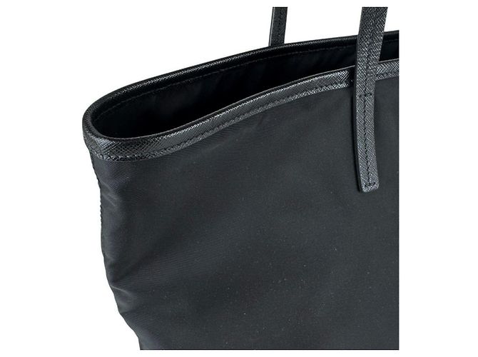 Tote Sac cabas Prada en nylon et velours Noir Bleu - vue 7