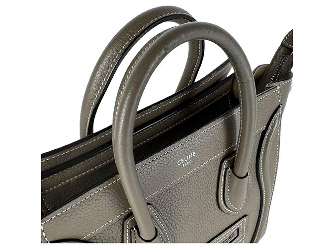 Céline Borsa a tracolla in pelle Celine Luggage Nano Shopper Grigio - vista 11