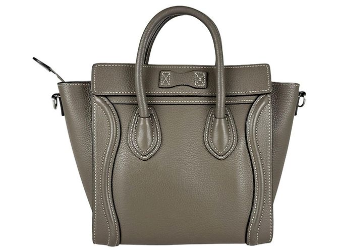 Céline Borsa a tracolla in pelle Celine Luggage Nano Shopper Grigio - vista 3
