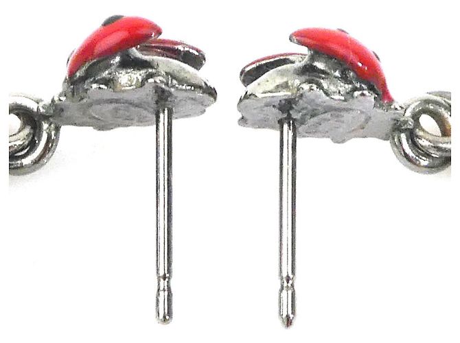 Chanel Ladybug Stecker-Ohrringe in Rot und Gunmetal Metallisch - Ansicht 5