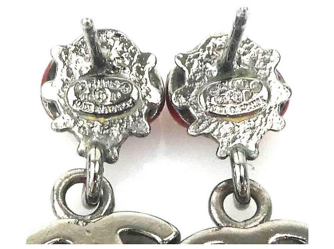 Chanel Ladybug Stecker-Ohrringe in Rot und Gunmetal Metallisch - Ansicht 7