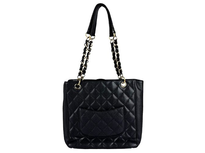 Sac à épaule Chanel en cuir de veau grainé noir - vue 3