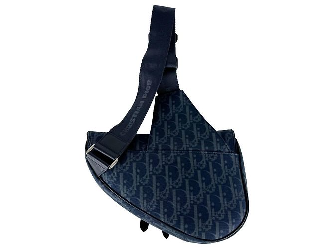 Borsa Saddle Tears Christian Dior in tela blu navy - vista 3