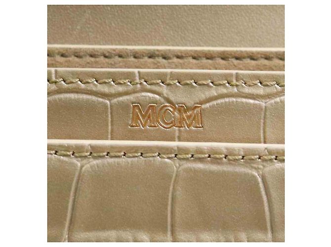 MCM Gold Embossed Leather Shoulder Bag Golden - view 11