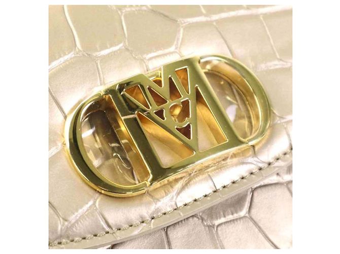 MCM Gold Embossed Leather Shoulder Bag Golden - view 9