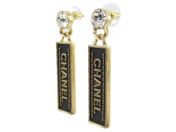 Classique Boucles d'oreilles puces Chanel ABA755 Noir Doré - vue 2