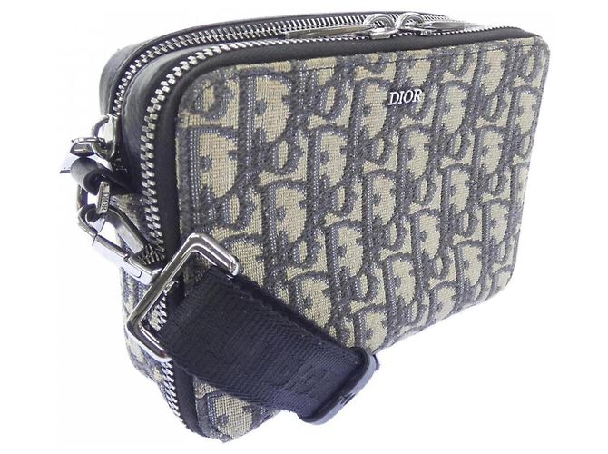 Borsa a pochette con zip Christian Dior Dior DIOR in jacquard Oblique Nero Beige - vista 2
