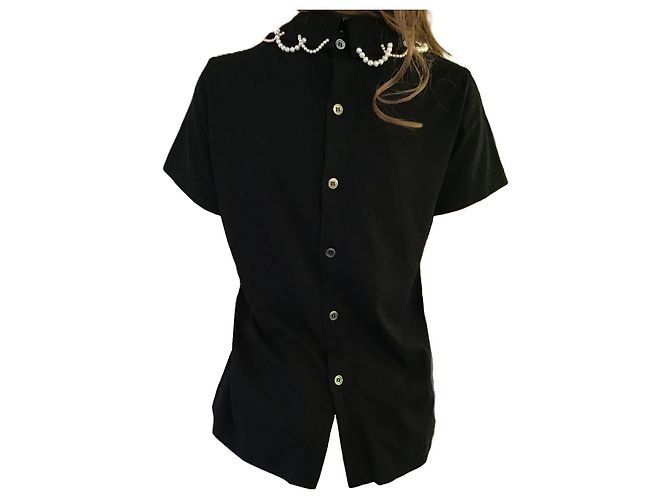 Comme Des Garcons Comme des Garçons Tricot Top de Algodão Preto com Pérolas - vista 3