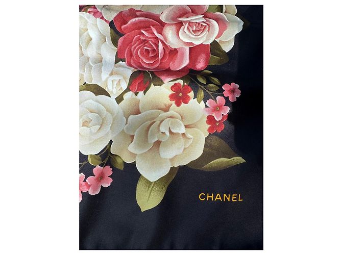 Chanel Silk square with flower and CC logo print Black Pink White Multiple colors Golden - view 2