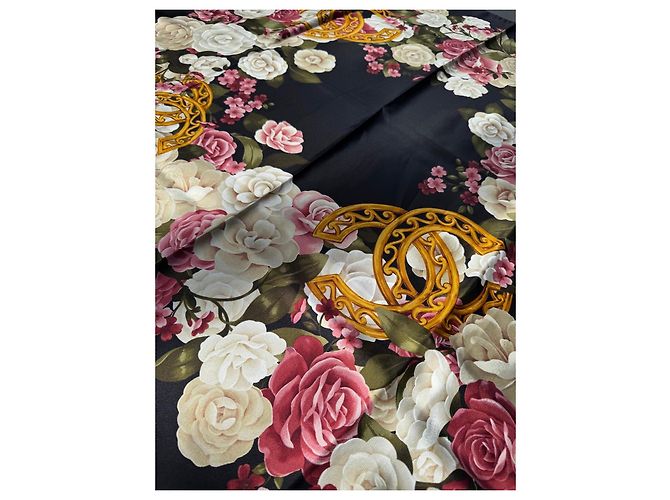Chanel Silk square with flower and CC logo print Black Pink White Multiple colors Golden - view 3