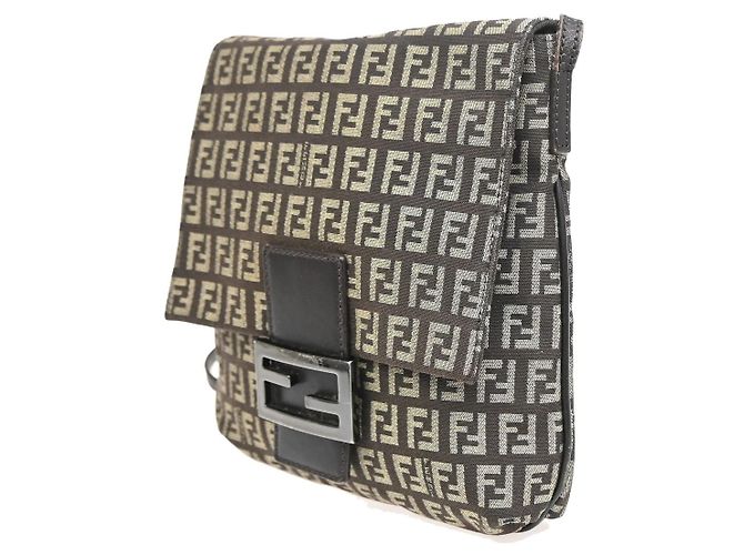 Fendi Vintage Flap Zucchino Canvas Small Marrone - vista 3