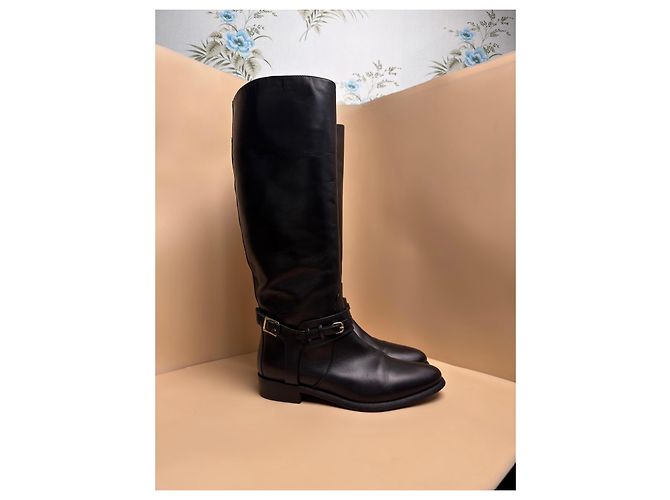Botas altas de piel negra Burberry Negro - vista 2
