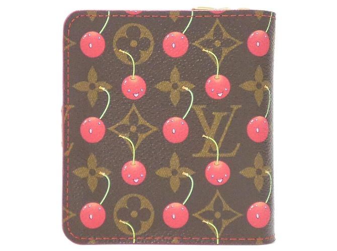 Portefeuille compact zippé Louis Vuitton Monogram Cherry Marron Rouge - vue 2