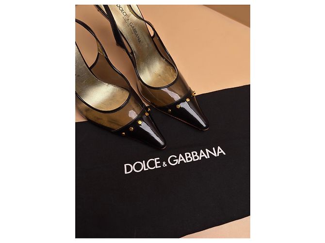 Décolleté Slingback Dolce & Gabbana in pelle verniciata nera e PVC con borchie Nero - vista 2