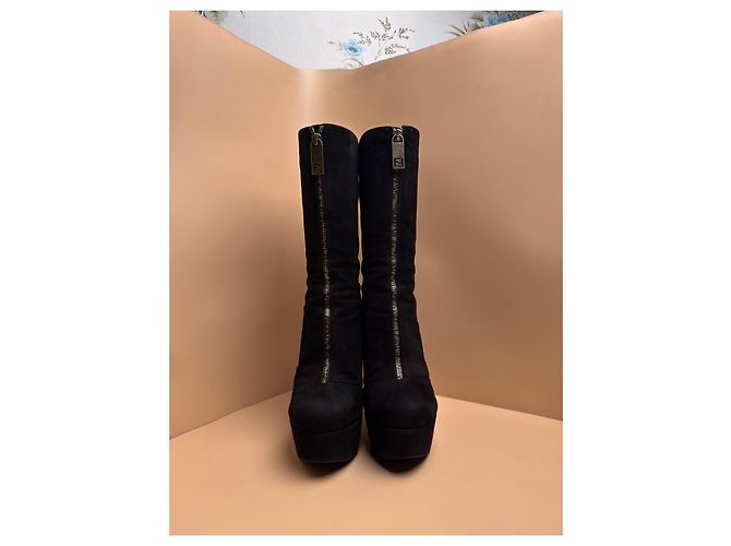 Botas de tacón plataforma en ante negro Fendi - vista 3