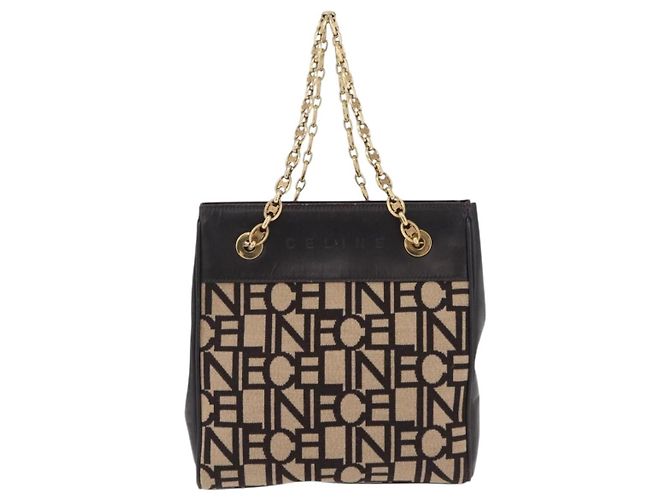 Céline Saco Chain Tote CELINE em couro bege dourado Auth 202538A - vista 13