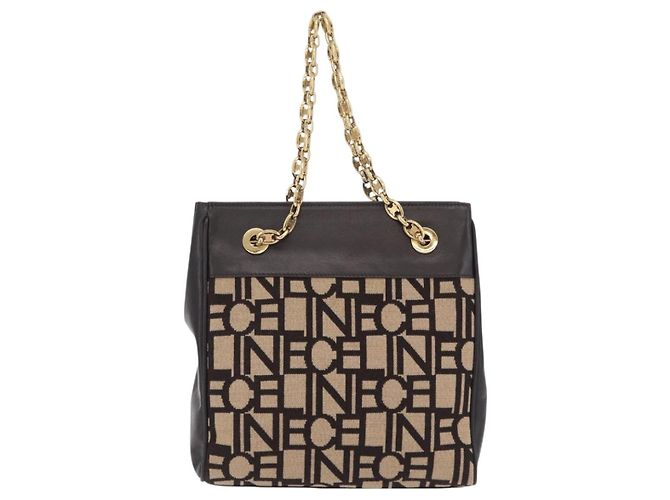 Céline Saco Chain Tote CELINE em couro bege dourado Auth 202538A - vista 2
