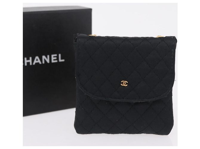 CHANEL Matelasse Chain Shoulder Pouch Satin Black Gold CC Auth 206434A Negro Dorado - vista 12