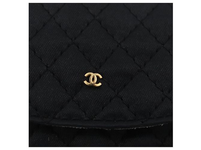 CHANEL Matelasse Chain Shoulder Pouch Satin Black Gold CC Auth 206434A Negro Dorado - vista 18